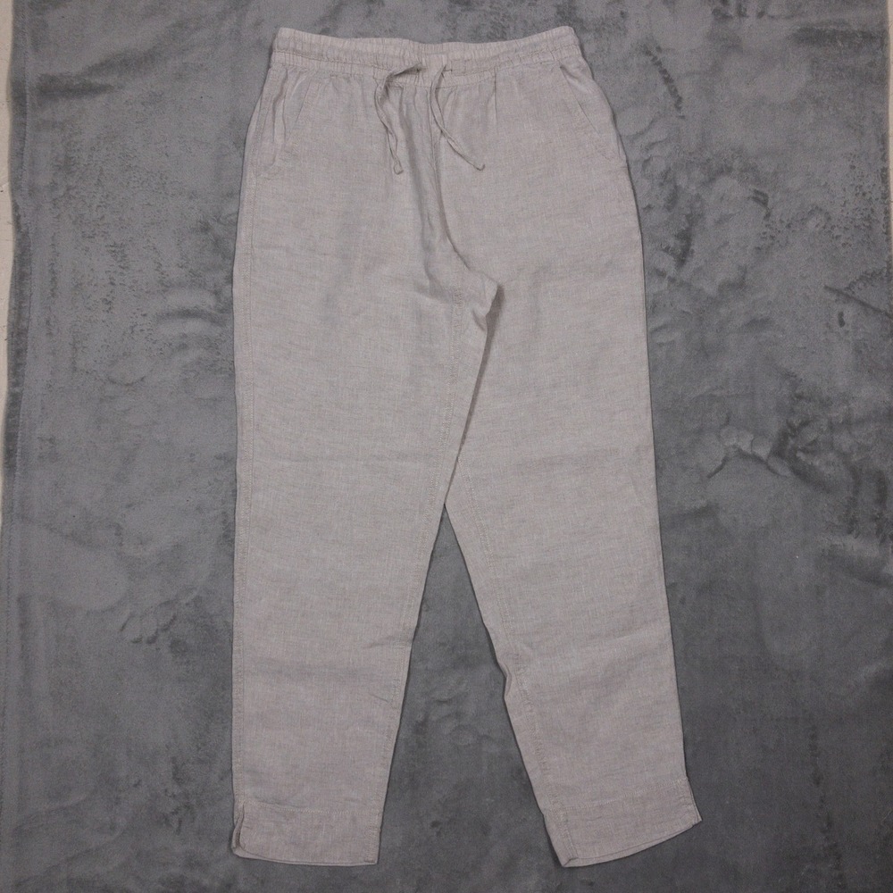 LL Bean Linen Pants‎ Womens 6 M/T Beige Drawstring Elastic Waist Casual Straight